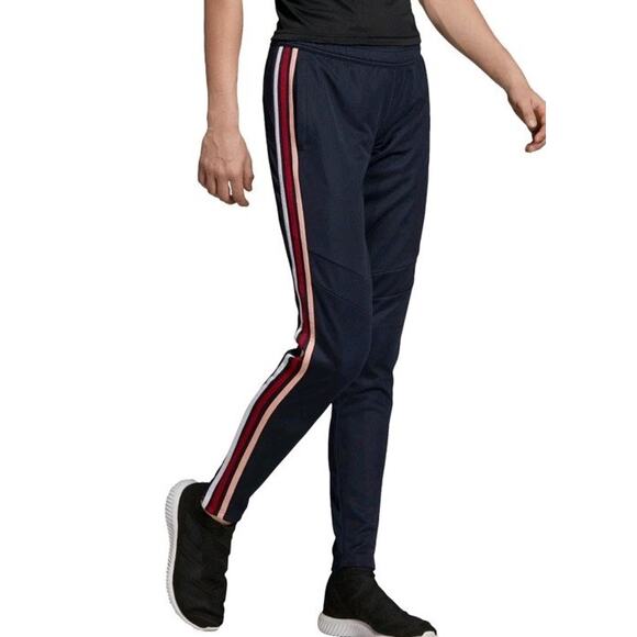 Adidas Tiro 19 Training Pants Skinny Soccer Track Gym Women M Navy Pink Stripe - Picture 1 of 14